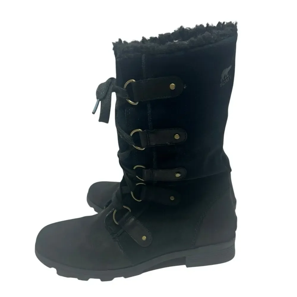 Sorel Emelie Lace Up Black Boots Suede WOMENS SIZE 11 Winter